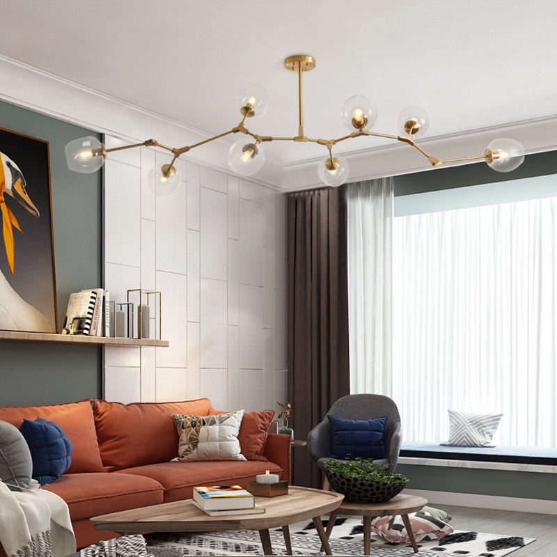 Clear Glass Suspension Lamp Fixture Modern Minimalist Island Light in Brass