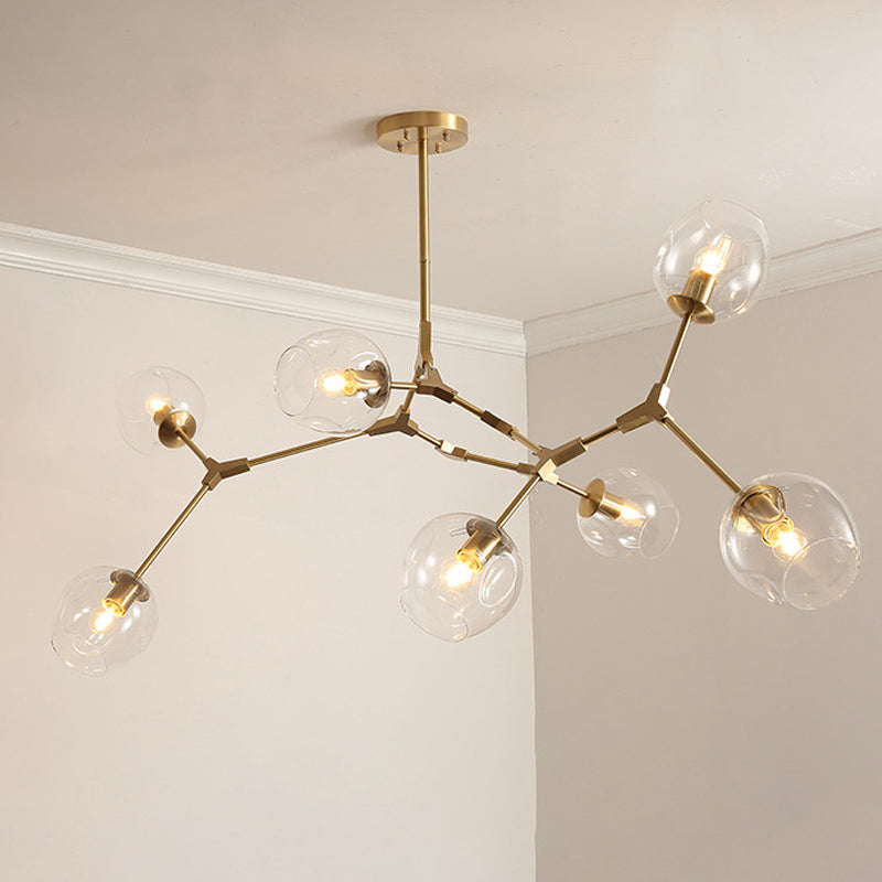 Clear Glass Suspension Lamp Fixture Modern Minimalist Island Light in Brass