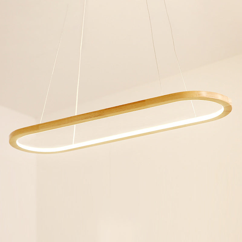 Oval Ring Kitchen Bar Island Light Acrylic LED Simple Hanging Lighting Fixture in Wood