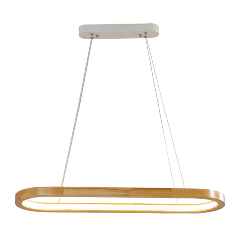 Oval Ring Kitchen Bar Island Light Acrylic LED Simple Hanging Lighting Fixture in Wood