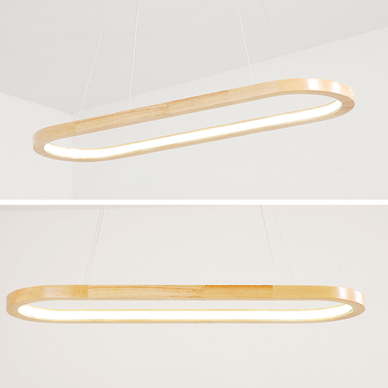 Oval Ring Kitchen Bar Island Light Acrylic LED Simple Hanging Lighting Fixture in Wood
