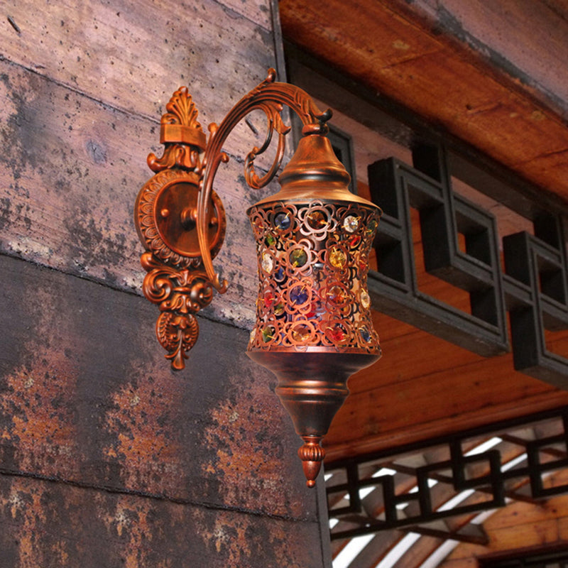 Apparecchio di illuminazione antico per applique cavo, lampada da parete in metallo a 1 testa in rame per ristorante