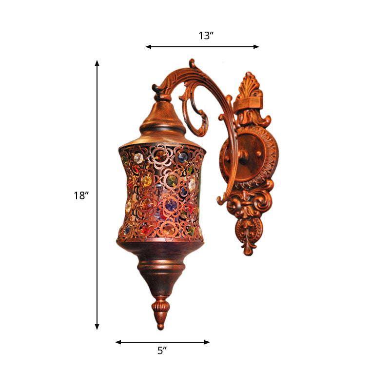 Apparecchio di illuminazione antico per applique cavo, lampada da parete in metallo a 1 testa in rame per ristorante