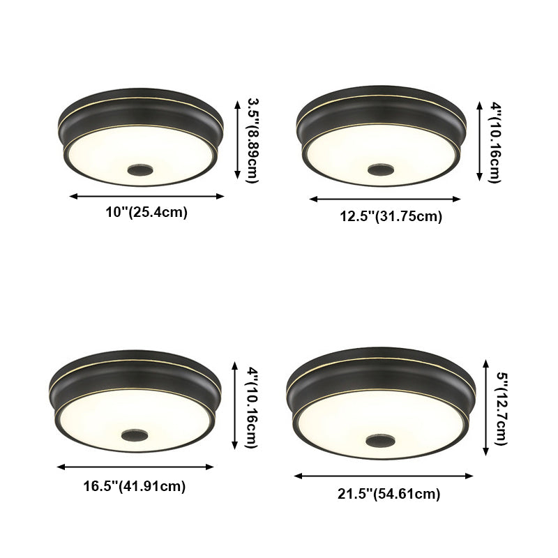 Round Glass Shade Ceiling Lamp Vintage LED Flush Mount Lighting for Bedroom