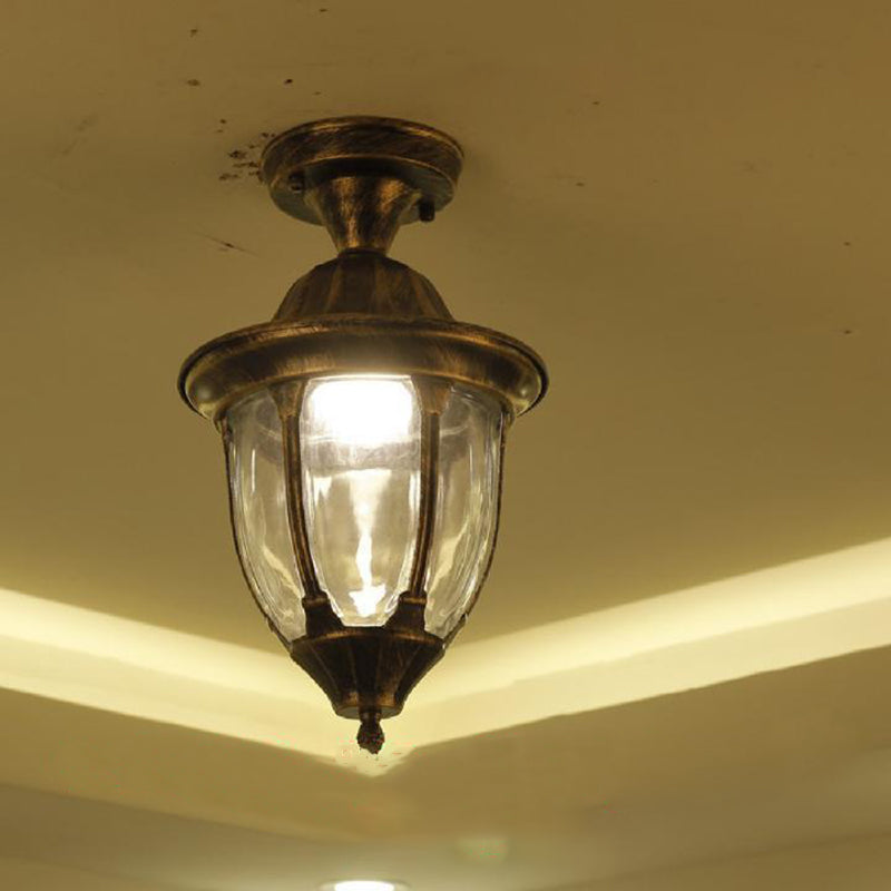 Bell Shaped Semi Flush Light Traditional Glass 1 Bulb Balcony Ceiling Flush Light