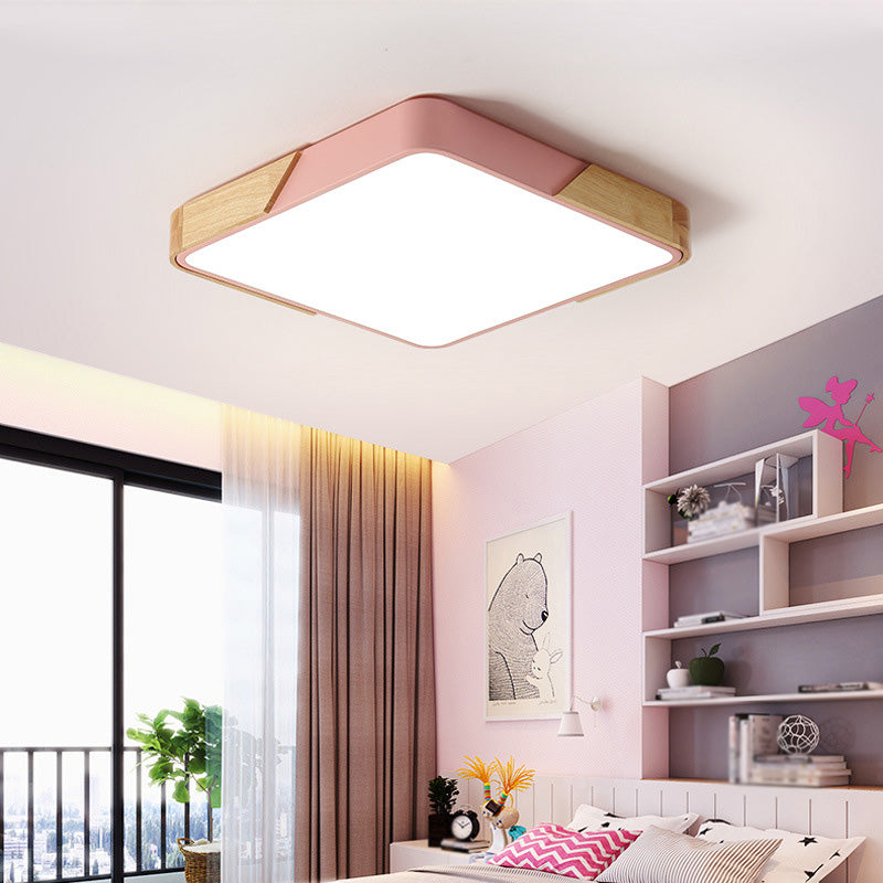 Modern Macaroon Geometric LED Ceiling Lamp Iron 1 Light Flush Mount for Bedroom