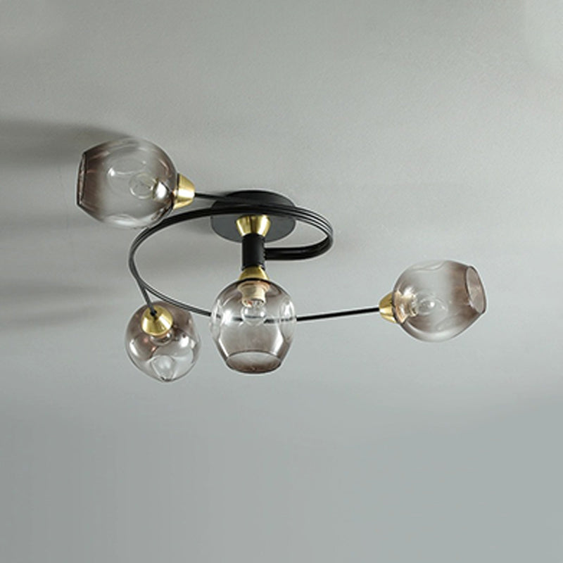Glass Sputnik Ceiling Light in Modern Creative Style Wrought Iron Flush Mount for Bedroom