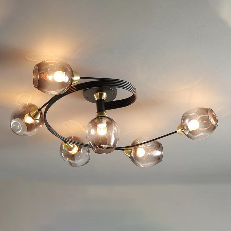 Glass Sputnik Ceiling Light in Modern Creative Style Wrought Iron Flush Mount for Bedroom