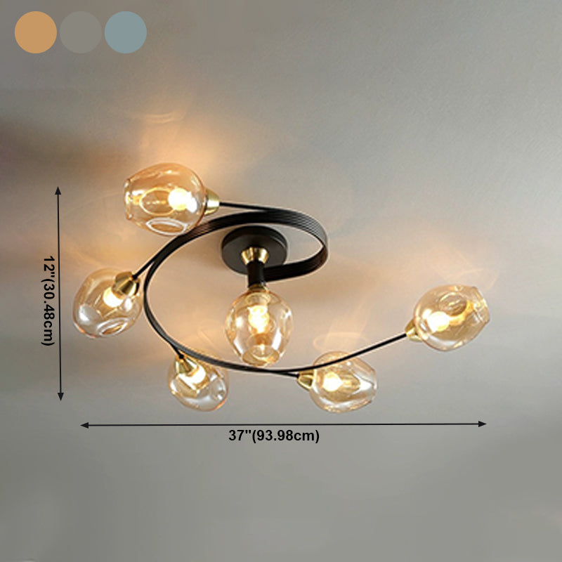 Glass Sputnik Ceiling Light in Modern Creative Style Wrought Iron Flush Mount for Bedroom