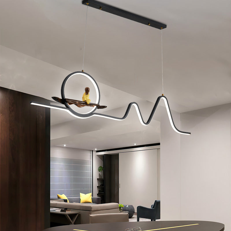 Contemporary Geometric Island Lights Aluminum Island Chandelier in Black