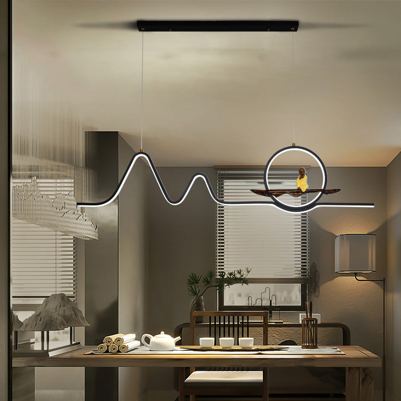 Contemporary Geometric Island Lights Aluminum Island Chandelier in Black