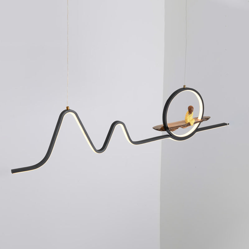 Contemporary Geometric Island Lights Aluminum Island Chandelier in Black