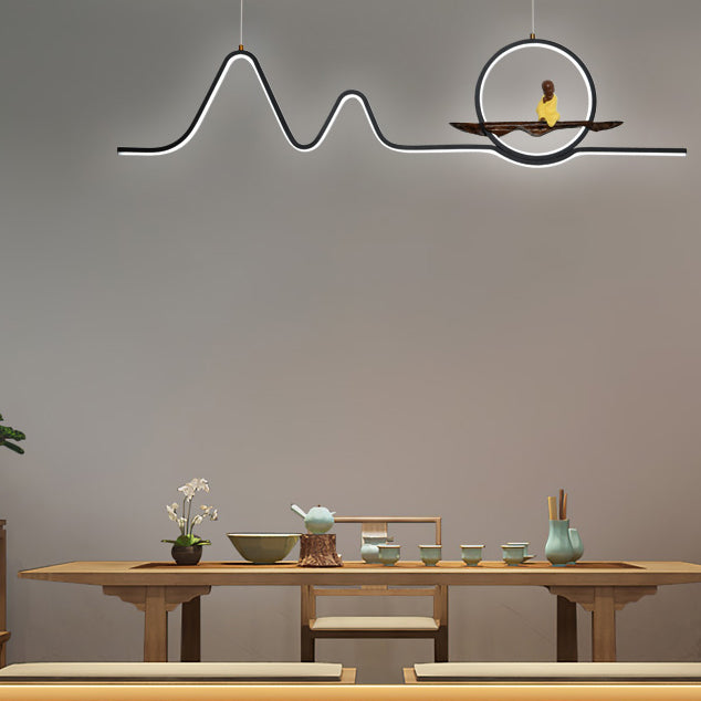 Contemporary Geometric Island Lights Aluminum Island Chandelier in Black