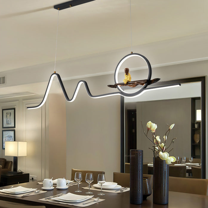 Contemporary Geometric Island Lights Aluminum Island Chandelier in Black