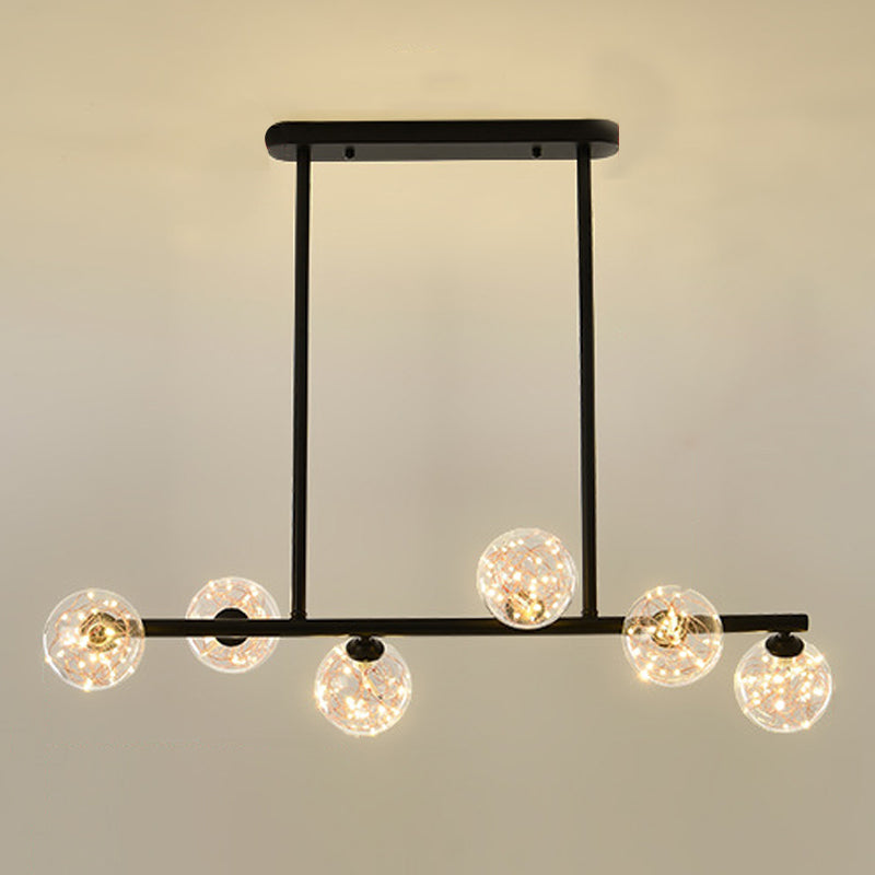 Pendants contemporains Globe Metal Island Chandelier avec une teinte en verre