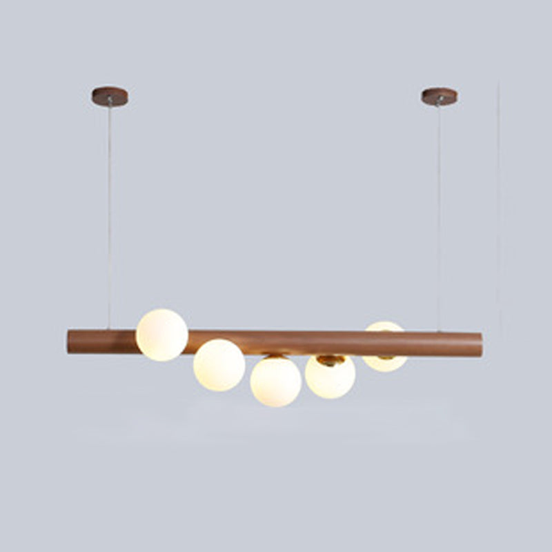 Globe Island Light Fixtures Contemporary Wood Island Chandelier with White Glass Shade