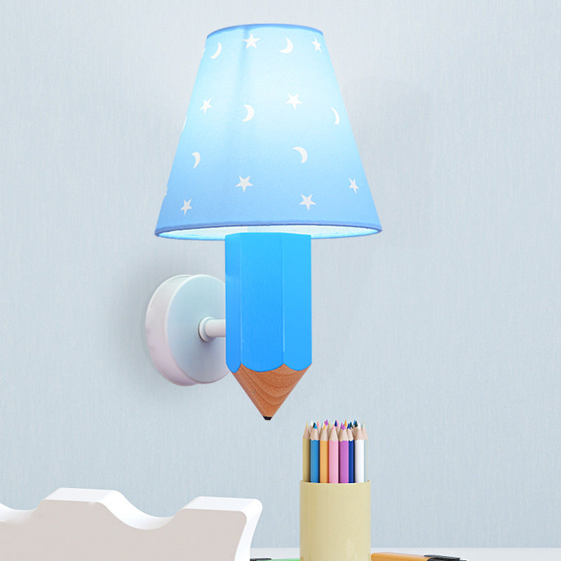 Geométrique Shade 1-Light Murce Sconce Kids Style Fabric Mur Moup Lightture en bleu