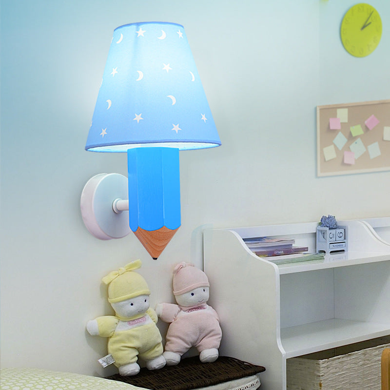 Geométrique Shade 1-Light Murce Sconce Kids Style Fabric Mur Moup Lightture en bleu