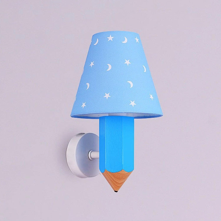 Geométrique Shade 1-Light Murce Sconce Kids Style Fabric Mur Moup Lightture en bleu