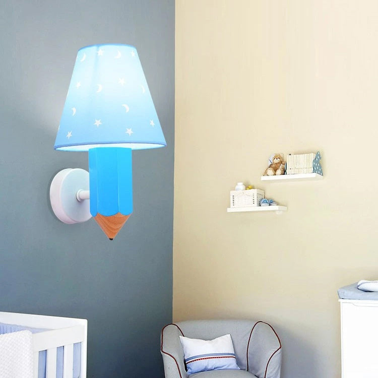 Geométrique Shade 1-Light Murce Sconce Kids Style Fabric Mur Moup Lightture en bleu