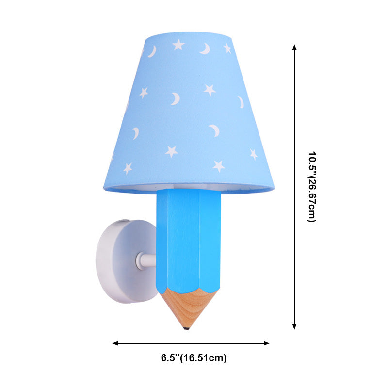 Geométrique Shade 1-Light Murce Sconce Kids Style Fabric Mur Moup Lightture en bleu