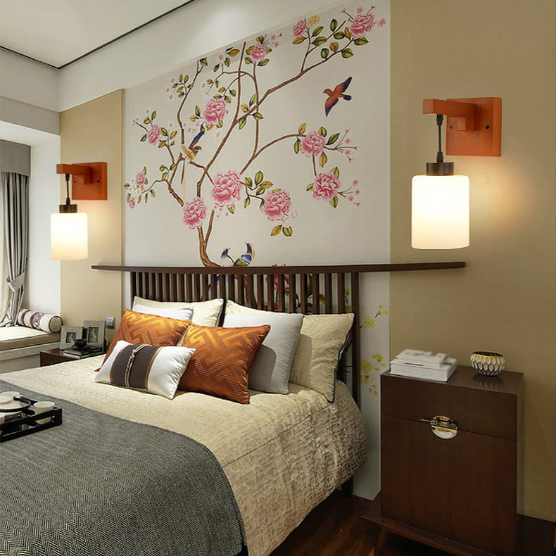 Luces apliques de pared en forma de cilindro de estilo moderno madera 1 lámpara de luz