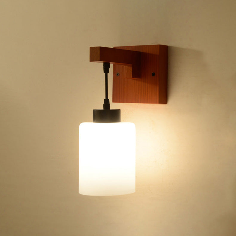 Luces apliques de pared en forma de cilindro de estilo moderno madera 1 lámpara de luz