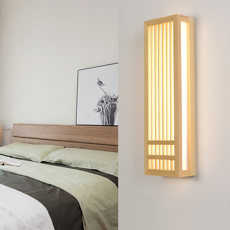 Luces de apliques de pared rectangular de estilo contemporáneo madera 1 lámpara de luz