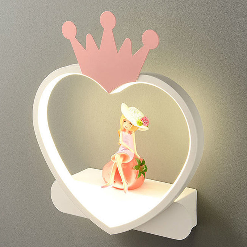 Heart-shaped 1-Light Wall Sconce Kids Style Metal Wall Light Fixture without Decorations