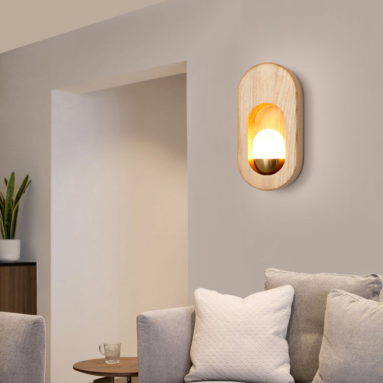 Luces de apliques de pared en forma de bola de estilo contemporáneo madera 1 lámpara de luz liviana