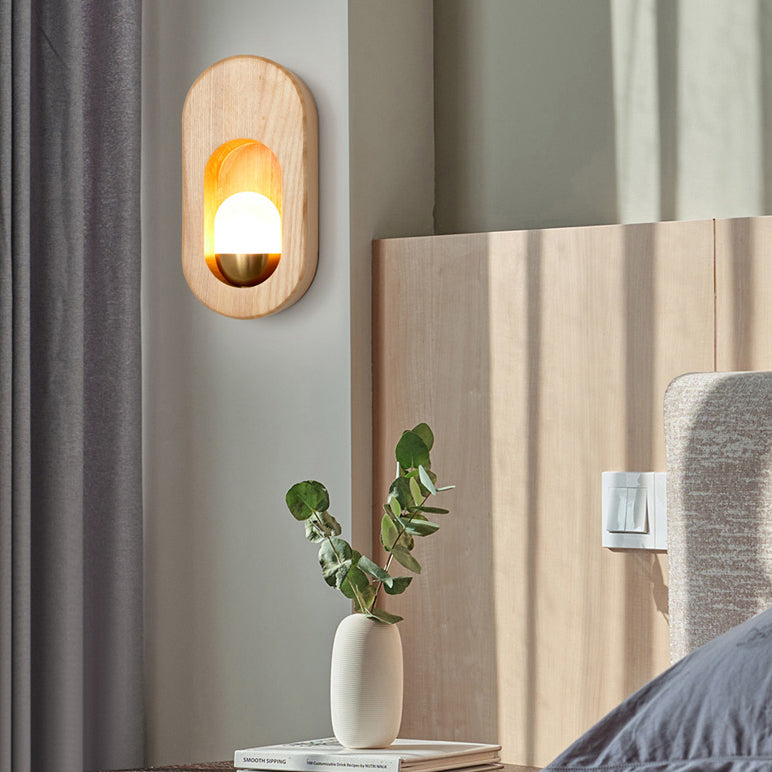 Luces de apliques de pared en forma de bola de estilo contemporáneo madera 1 lámpara de luz liviana