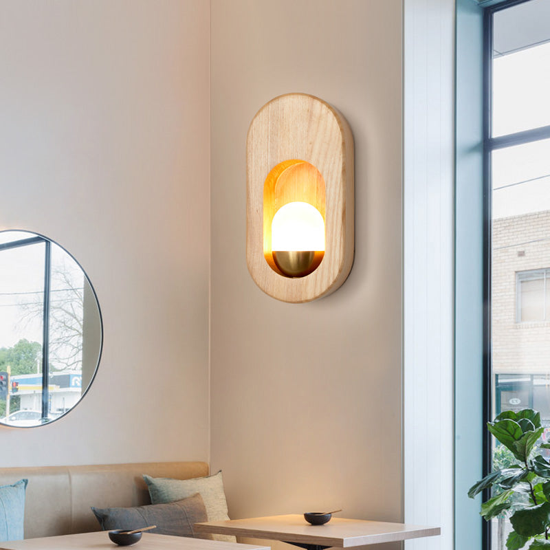 Luces de apliques de pared en forma de bola de estilo contemporáneo madera 1 lámpara de luz liviana