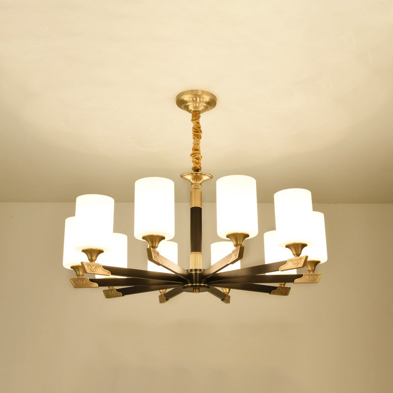 Light Luxury Style Chandelier Lighting Cylindrical Hanging Chandelier with Glass Shade