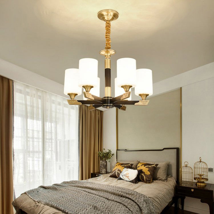 Light Luxury Style Chandelier Lighting Cylindrical Hanging Chandelier with Glass Shade