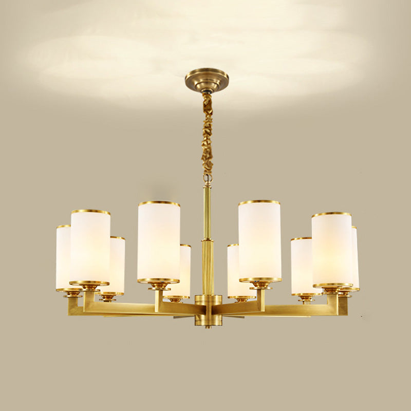 Light Luxury Style Chandelier Lighting Cylindrical Hanging Chandelier with Glass Shade