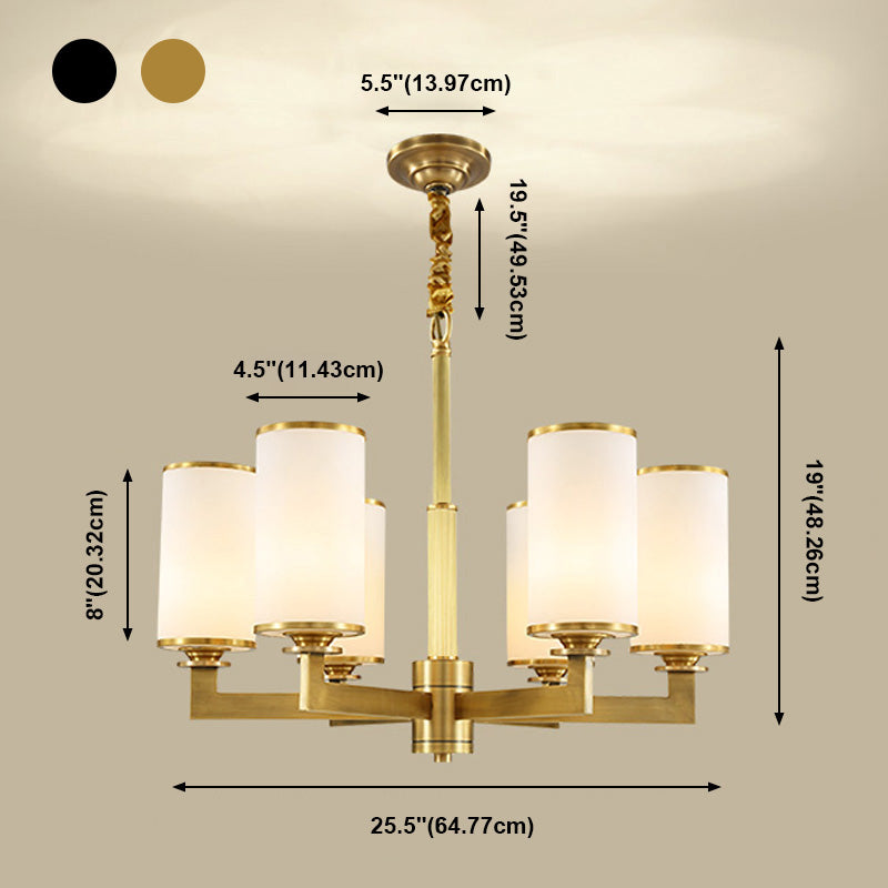 Light Luxury Style Chandelier Lighting Cylindrical Hanging Chandelier with Glass Shade