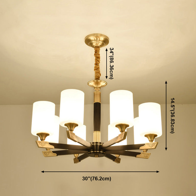 Light Luxury Style Chandelier Lighting Cylindrical Hanging Chandelier with Glass Shade