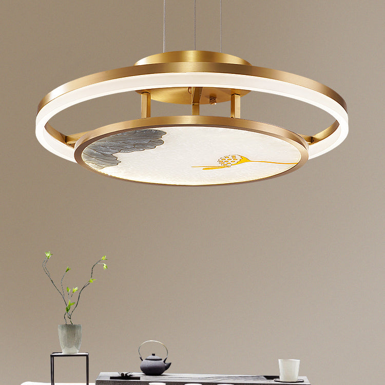 Chinese minimalisme-stijl LED hanger kroonluchter licht geometrische tweedaagse kroonluchter lamp