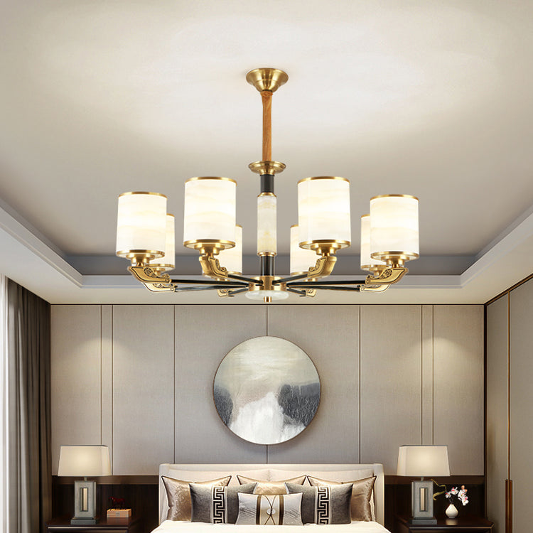 Contemporary Cylindrical Hanging Pendant Light Copper Ceiling Chandelier with Glass Shade