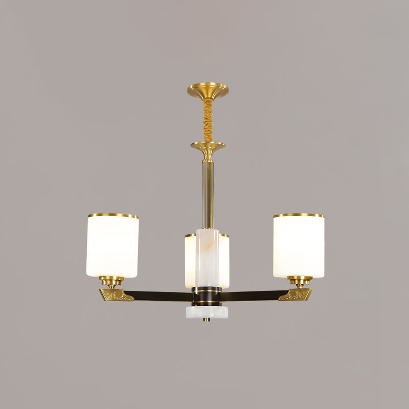 Contemporary Cylindrical Hanging Pendant Light Copper Ceiling Chandelier with Glass Shade