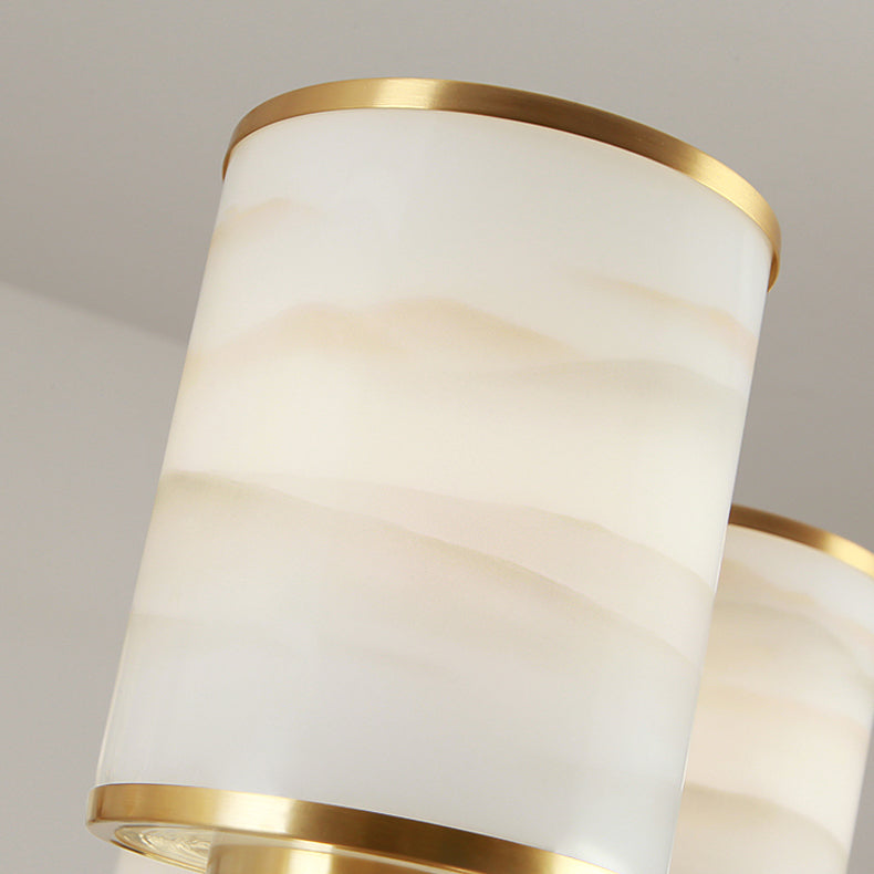 Contemporary Cylindrical Hanging Pendant Light Copper Ceiling Chandelier with Glass Shade