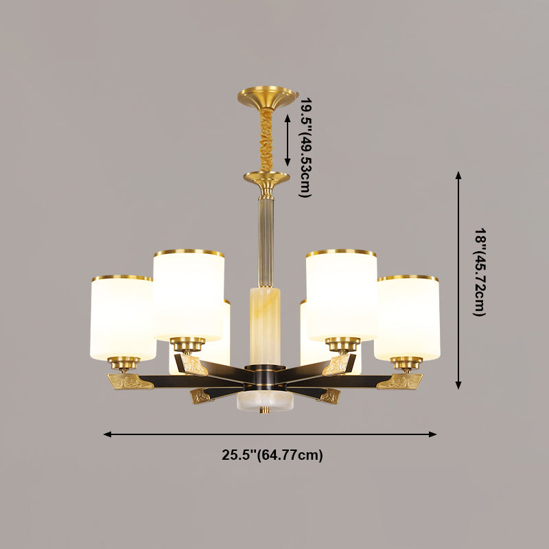 Contemporary Cylindrical Hanging Pendant Light Copper Ceiling Chandelier with Glass Shade