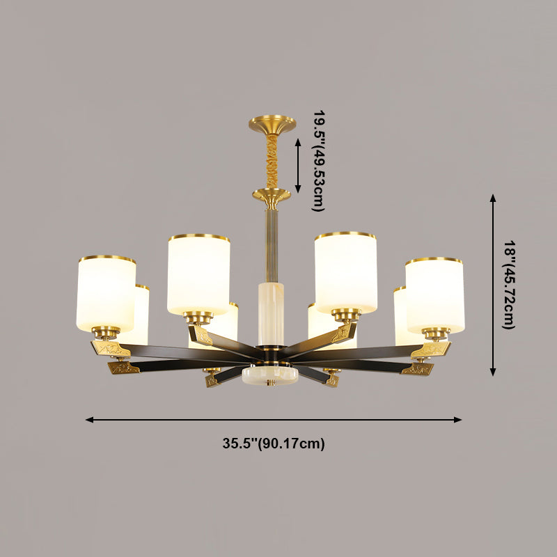 Contemporary Cylindrical Hanging Pendant Light Copper Ceiling Chandelier with Glass Shade