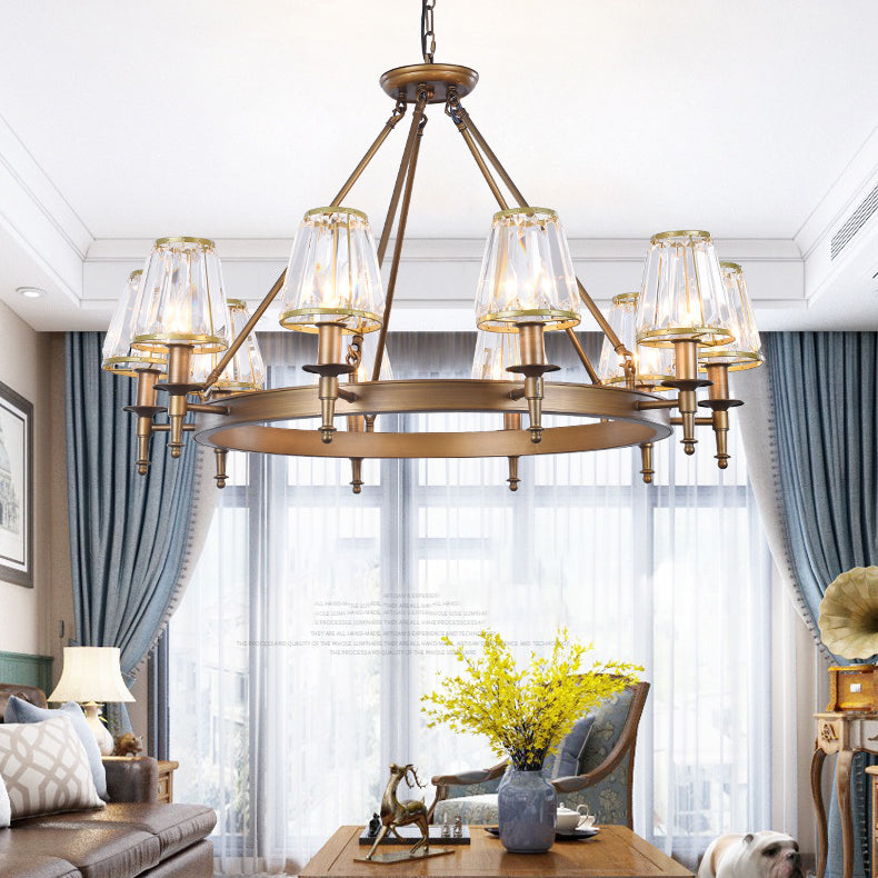 Conical Clear Crystal Pendant Chandelier Rustic Multi Lights Suspension Pendant Light