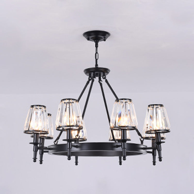 Conical Clear Crystal Pendant Chandelier Rustic Multi Lights Suspension Pendant Light