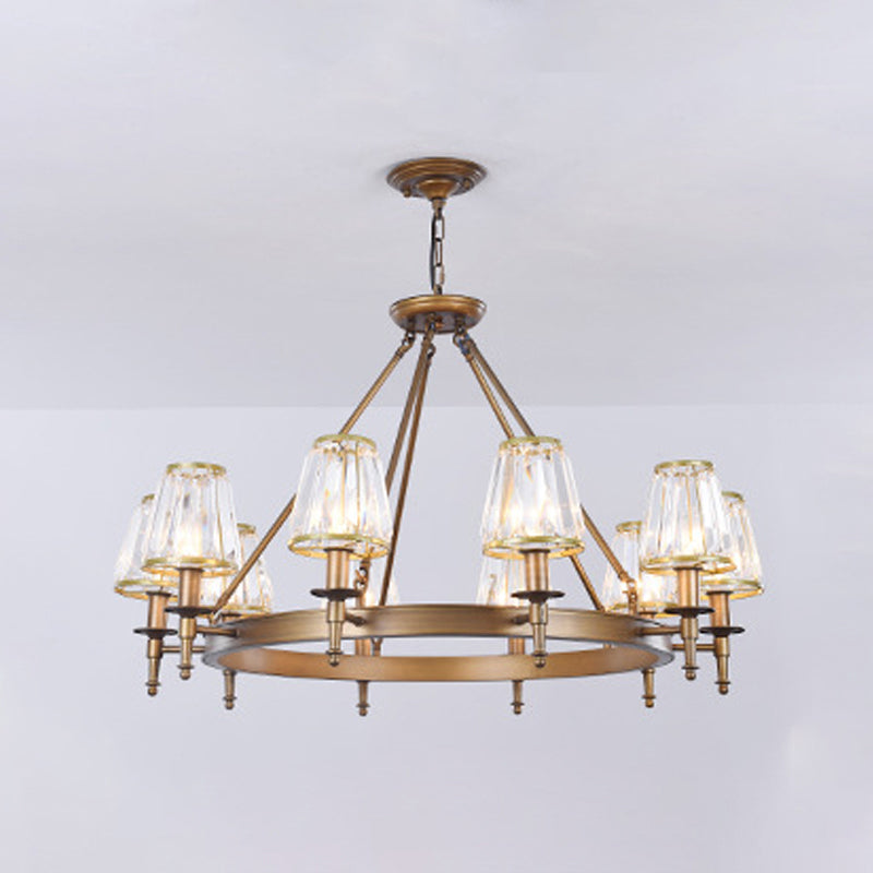 Conical Clear Crystal Pendant Chandelier Rustic Multi Lights Suspension Pendant Light