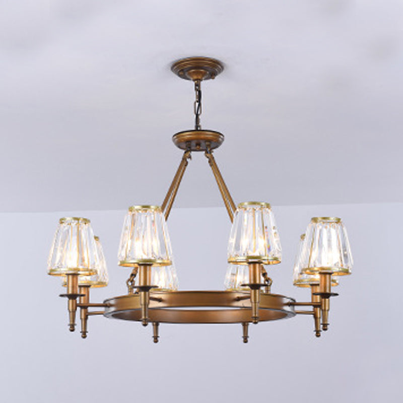 Conical Clear Crystal Pendant Chandelier Rustic Multi Lights Suspension Pendant Light