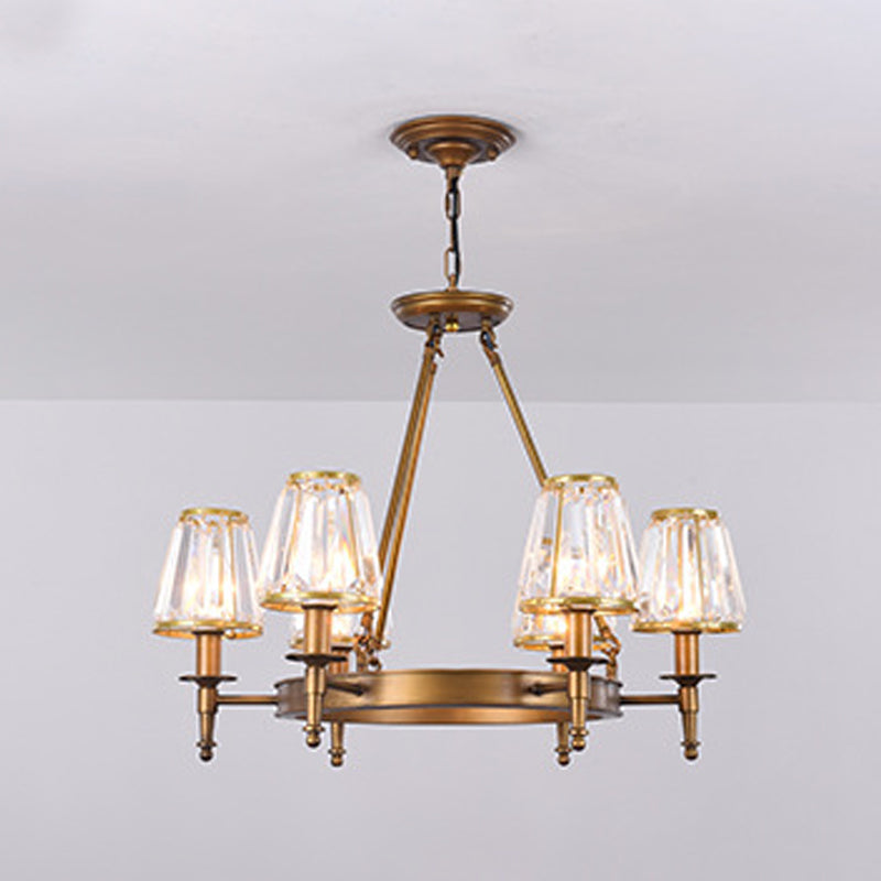 Conical Clear Crystal Pendant Chandelier Rustic Multi Lights Suspension Pendant Light