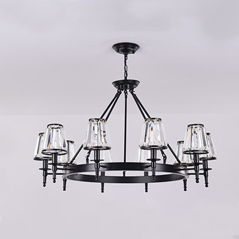 Conical Clear Crystal Pendant Chandelier Rustic Multi Lights Suspension Pendant Light