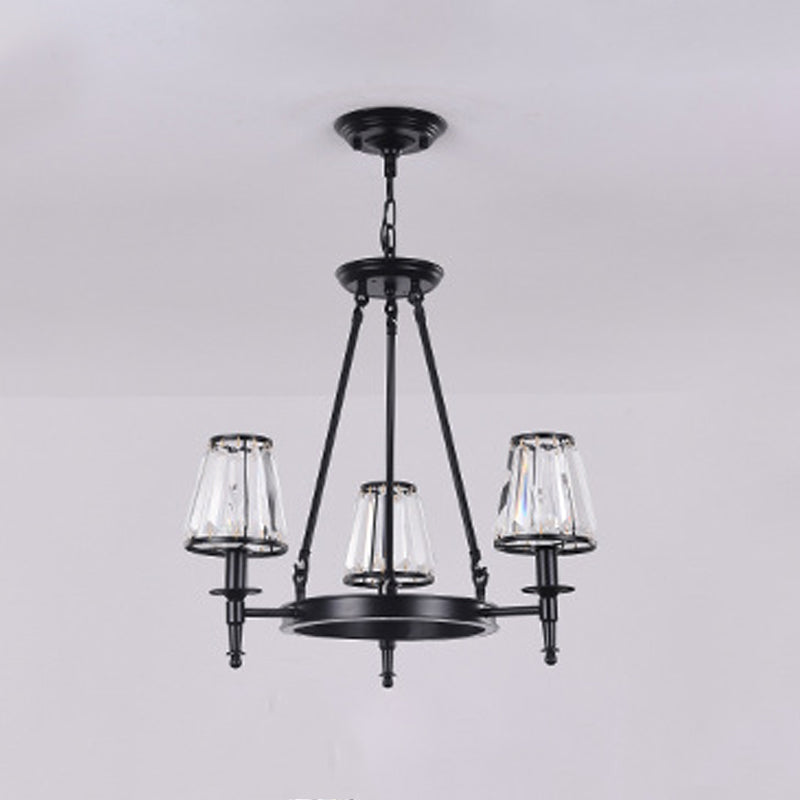 Conical Clear Crystal Pendant Chandelier Rustic Multi Lights Suspension Pendant Light